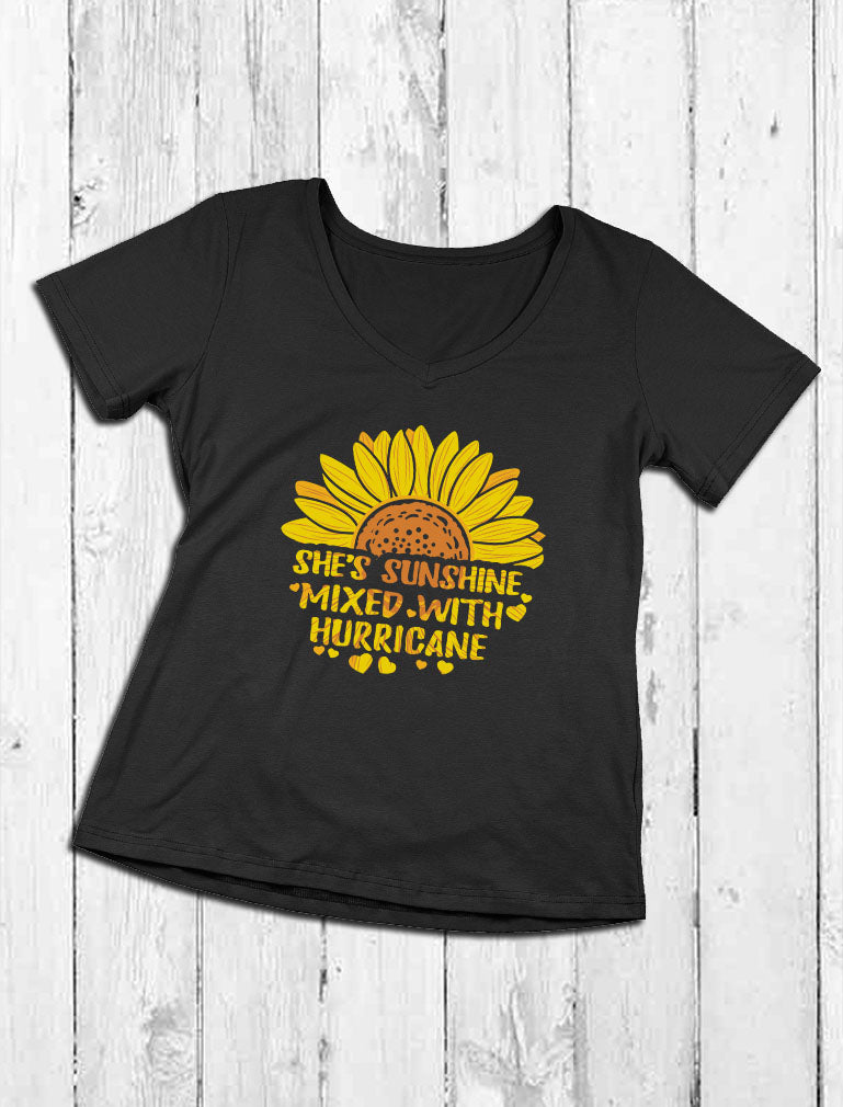 Cute Sunflower V-Neck Fitted Women T-Shirt - Green 5