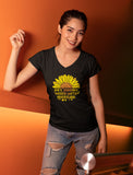 Thumbnail Cute Sunflower V-Neck Fitted Women T-Shirt Green 4