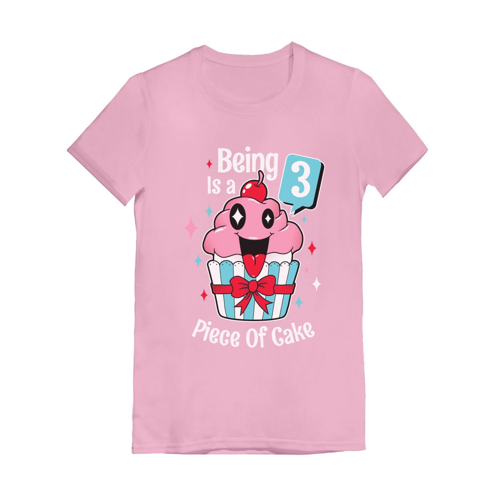 3 Year Old Girl 3rd Birthday Funny Cupcake Toddler Girls' Fitted T-Shirt - Pink 3