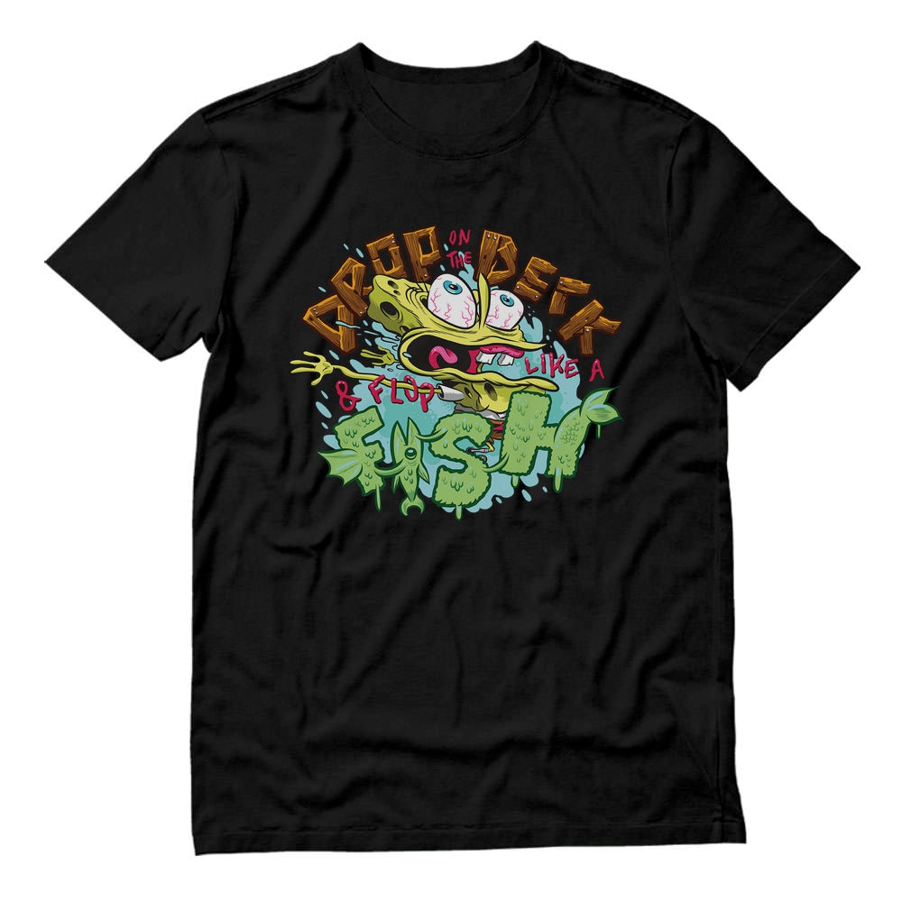 Nickelodeon Spongebob Squarepants Shirt Flop Like a Fish Funny T-Shirt - Black 3