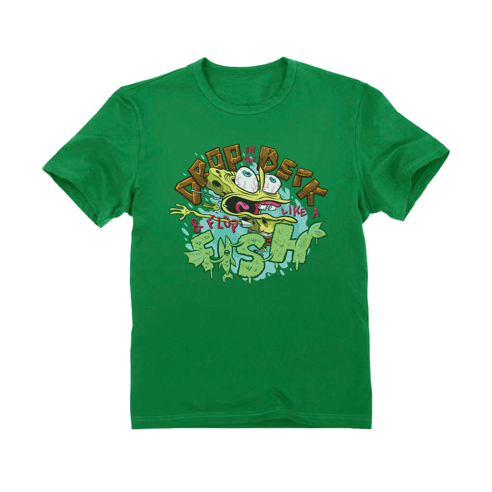 Nickelodeon Spongebob Squarepants Shirt Flop Like a Fish Funny Youth Kids T-Shirt - Green 4