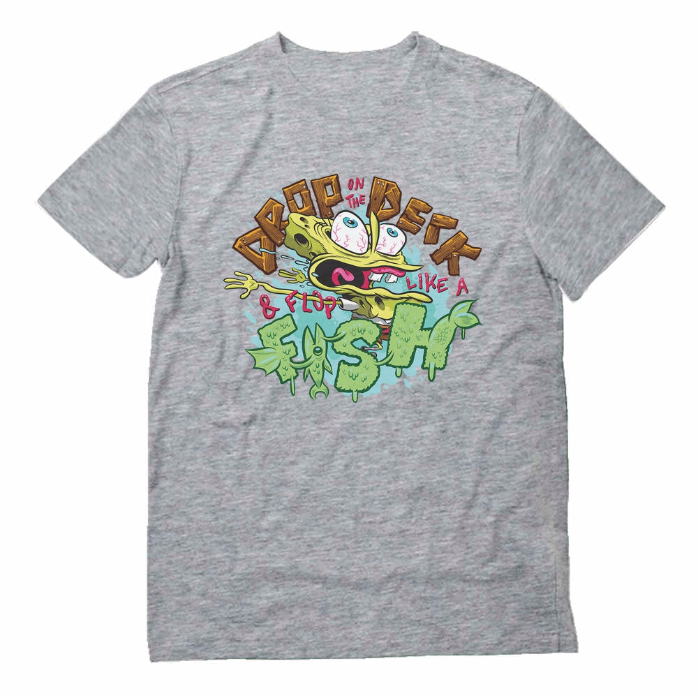 Nickelodeon Spongebob Squarepants Shirt Flop Like a Fish Funny T-Shirt - Gray 1