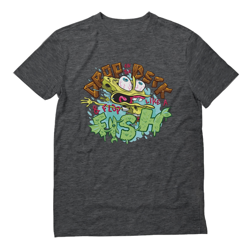 Nickelodeon Spongebob Squarepants Shirt Flop Like a Fish Funny T-Shirt - Heather Dark Gray 6