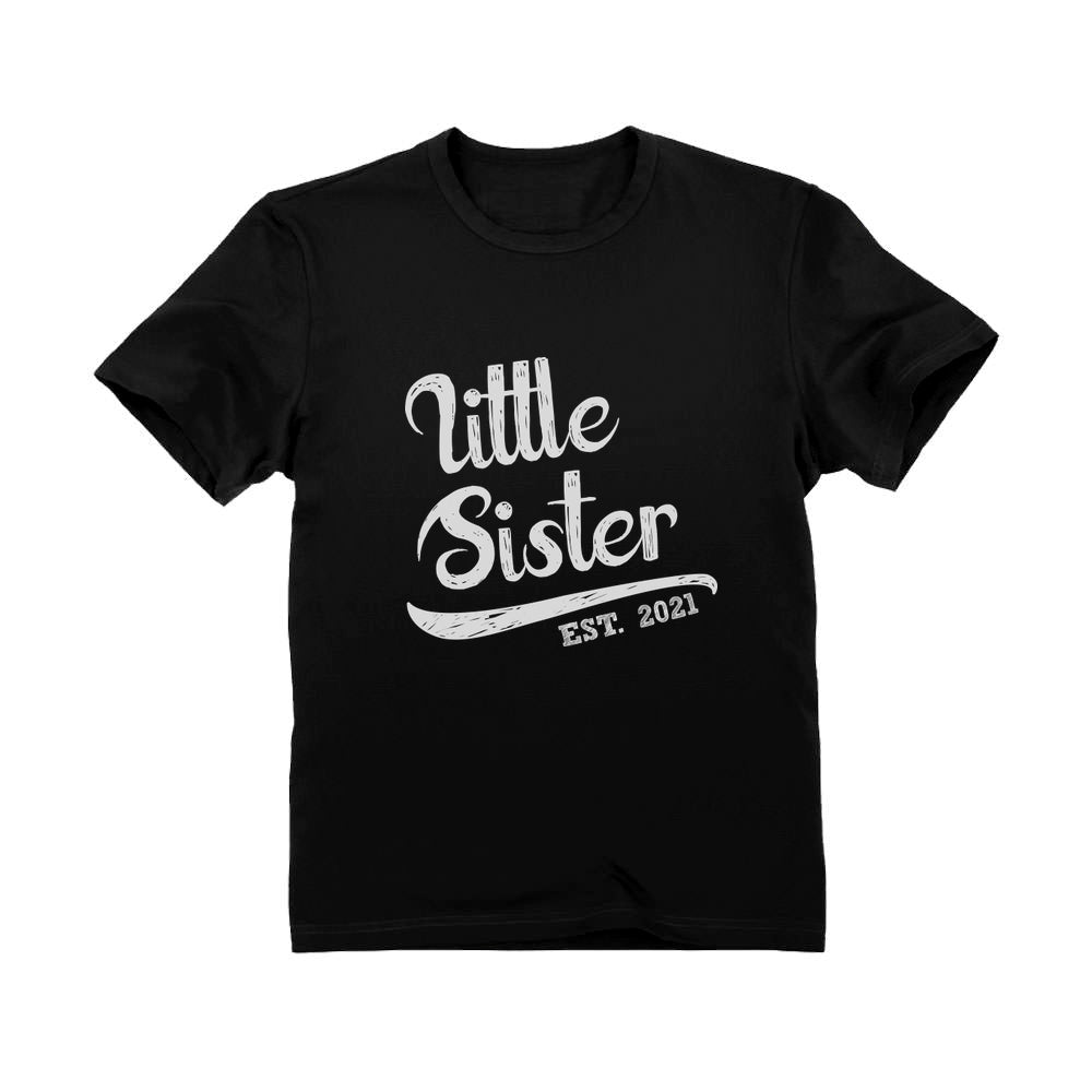 Little Sister Est. 2021 Cute Girl T-shirt - Black 2