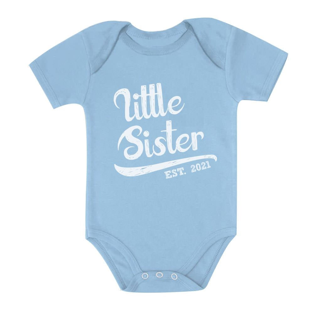 Little Sister Est. 2021 Cute Baby Girl Bodysuit 