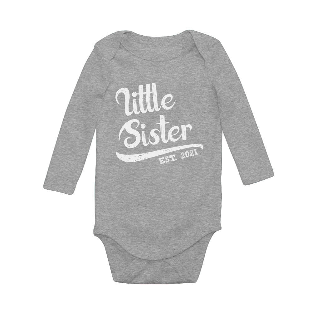 Little Sister 2021 Cute Siblings Outfit Lil Sis Girls Baby Long Sleeve Bodysuit - Gray 5