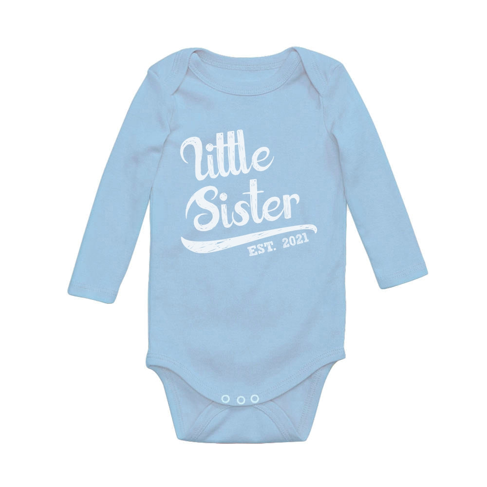 Little Sister 2021 Cute Siblings Outfit Lil Sis Girls Baby Long Sleeve Bodysuit - Light blue 6