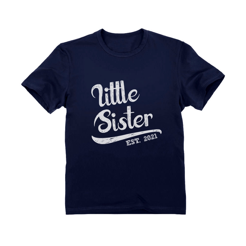 Little Sister Est. 2021 Cute Girl T-shirt - Navy 6
