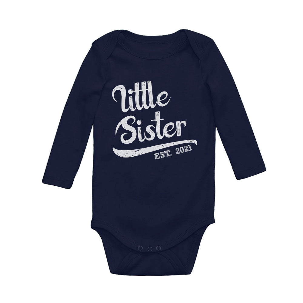 Little Sister 2021 Cute Siblings Outfit Lil Sis Girls Baby Long Sleeve Bodysuit 
