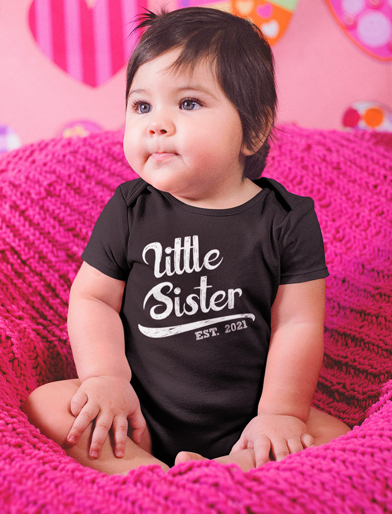 Little Sister Est. 2021 Cute Baby Girl Bodysuit 