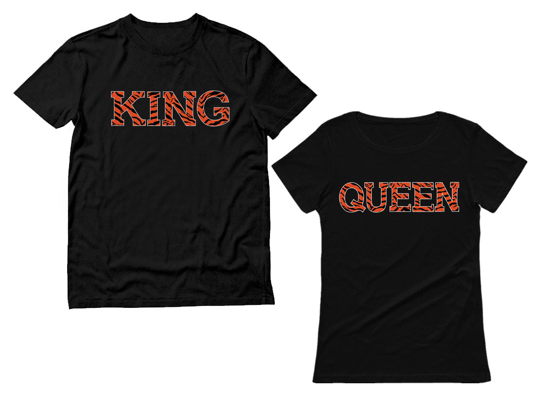 King Queen Tiger Matching Couple Set His and Hers T-Shirts Anniversary Gifts 