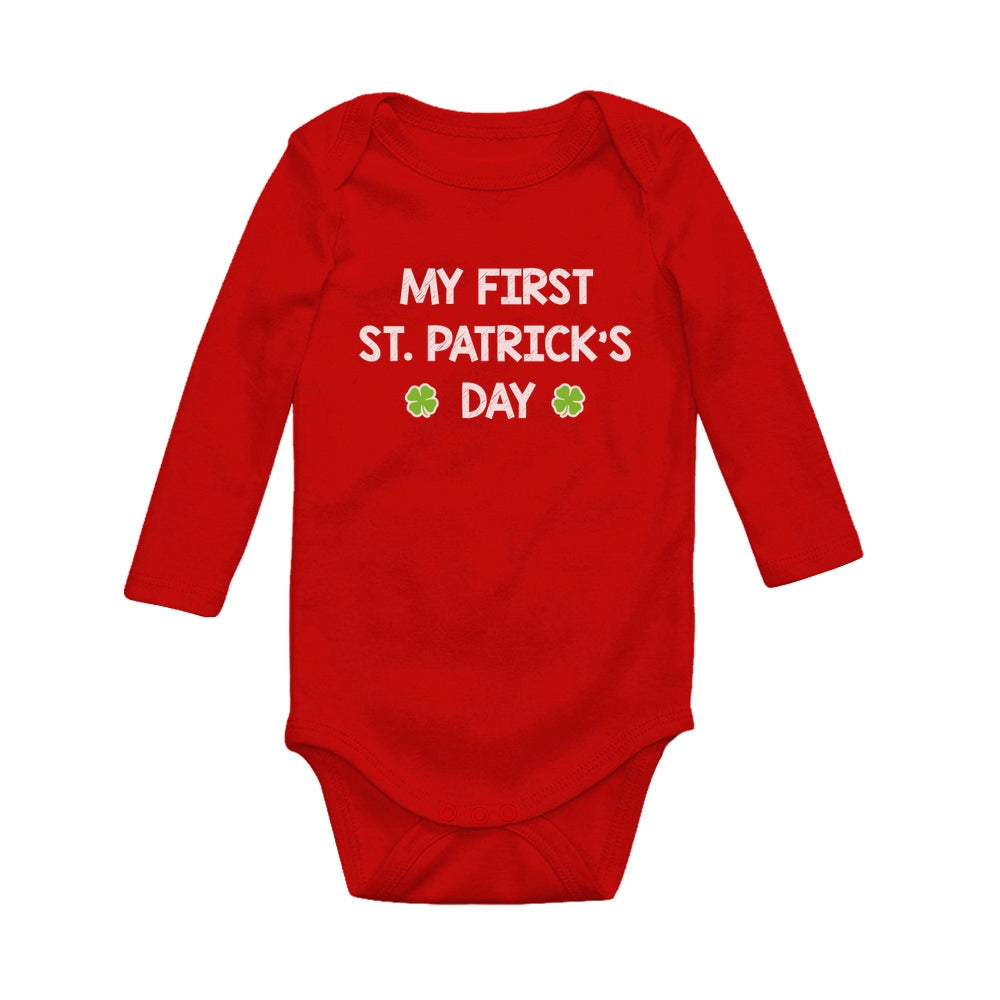 My First St. Patrick's Day Baby Long Sleeve Bodysuit - Red 3