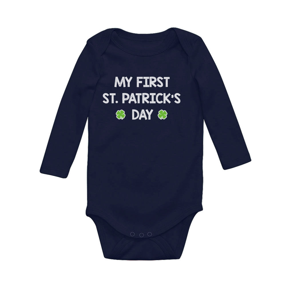 My First St. Patrick's Day Baby Long Sleeve Bodysuit - Navy 5