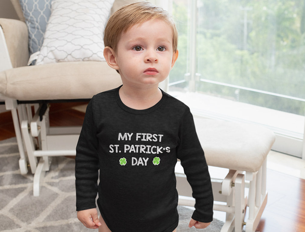 My First St. Patrick's Day Baby Long Sleeve Bodysuit - Navy 7