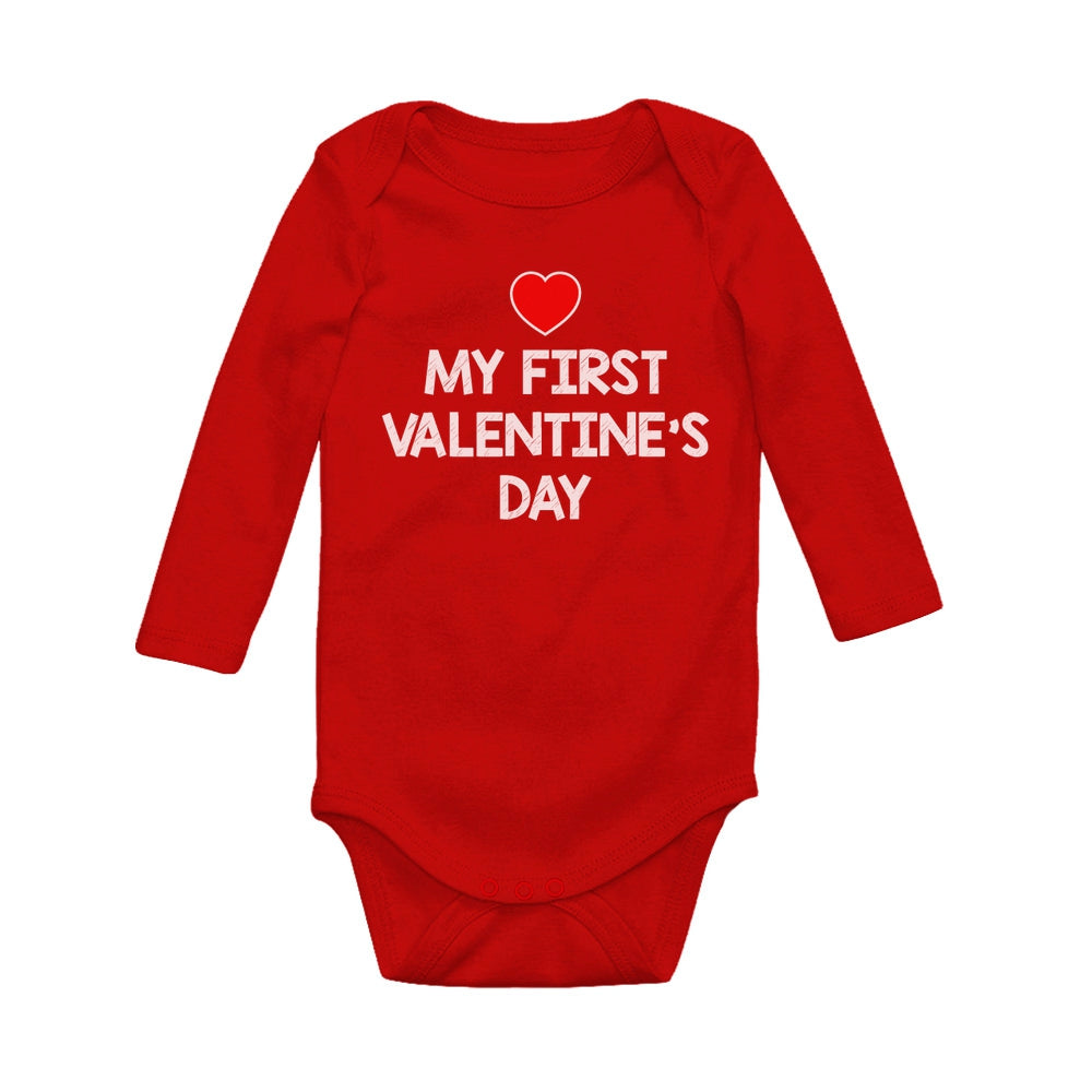 My First Valentine's Day Baby Long Sleeve Bodysuit - Red 2