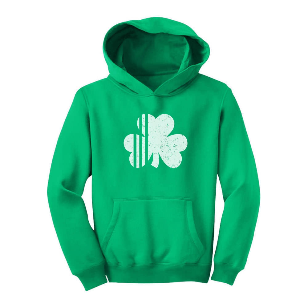 White St Patrick's Day Clover Youth Hoodie - Green 1