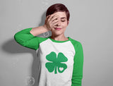 Thumbnail Green Clover Heart 3/4 Women Sleeve Baseball Jersey Shirt black/white 5