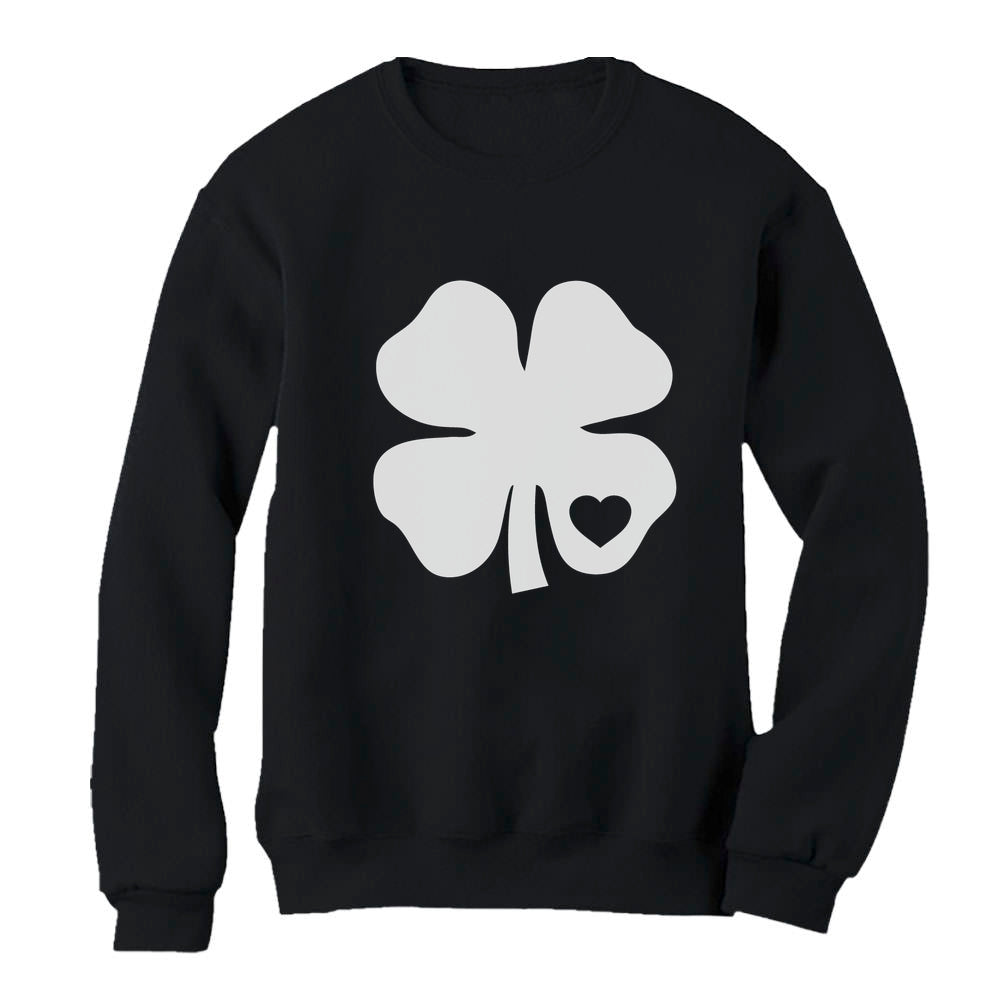 White St Patrick's Day Clover Heart Women Sweatshirt - Black 2