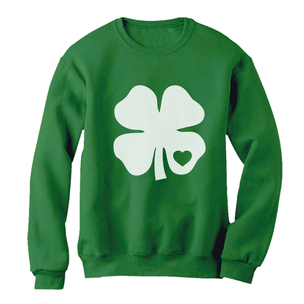 White St Patrick's Day Clover Heart Women Sweatshirt - Green 1