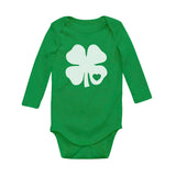 Thumbnail White Clover Heart Cute St Patrick's Day Baby Long Sleeve Bodysuit Green 1