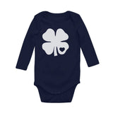 Thumbnail White Clover Heart Cute St Patrick's Day Baby Long Sleeve Bodysuit Navy 3