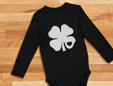 Thumbnail White Clover Heart Cute St Patrick's Day Baby Long Sleeve Bodysuit Navy 5
