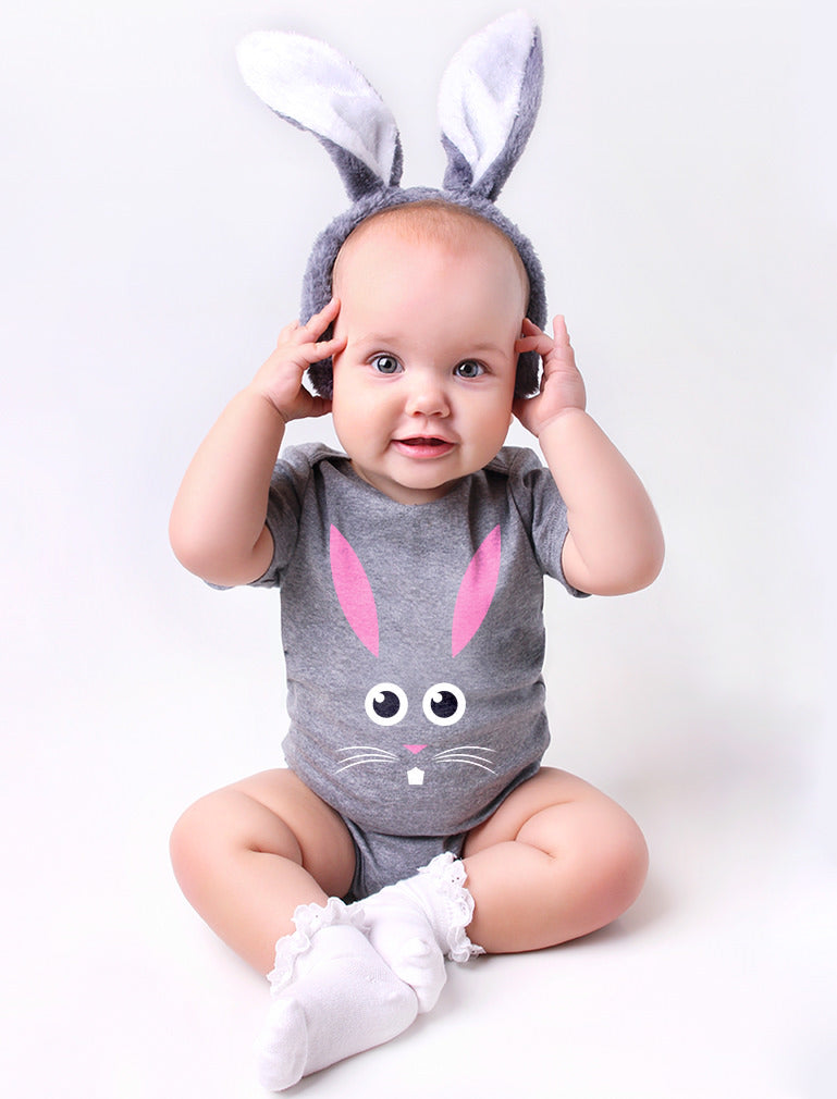 Little Easter Bunny Face Baby Bodysuit - Gray 1