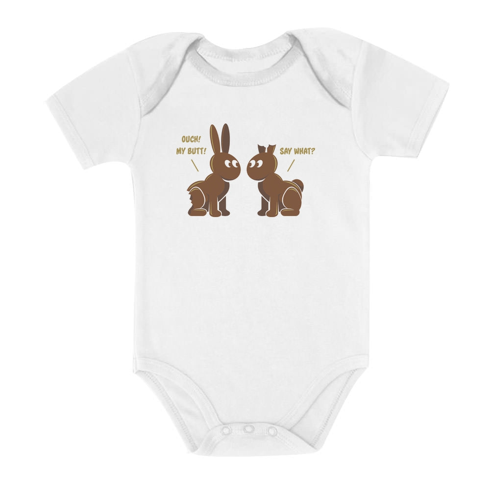 Ouch my Butt Cute Chocolate Bunnies Baby Bodysuit - White 2