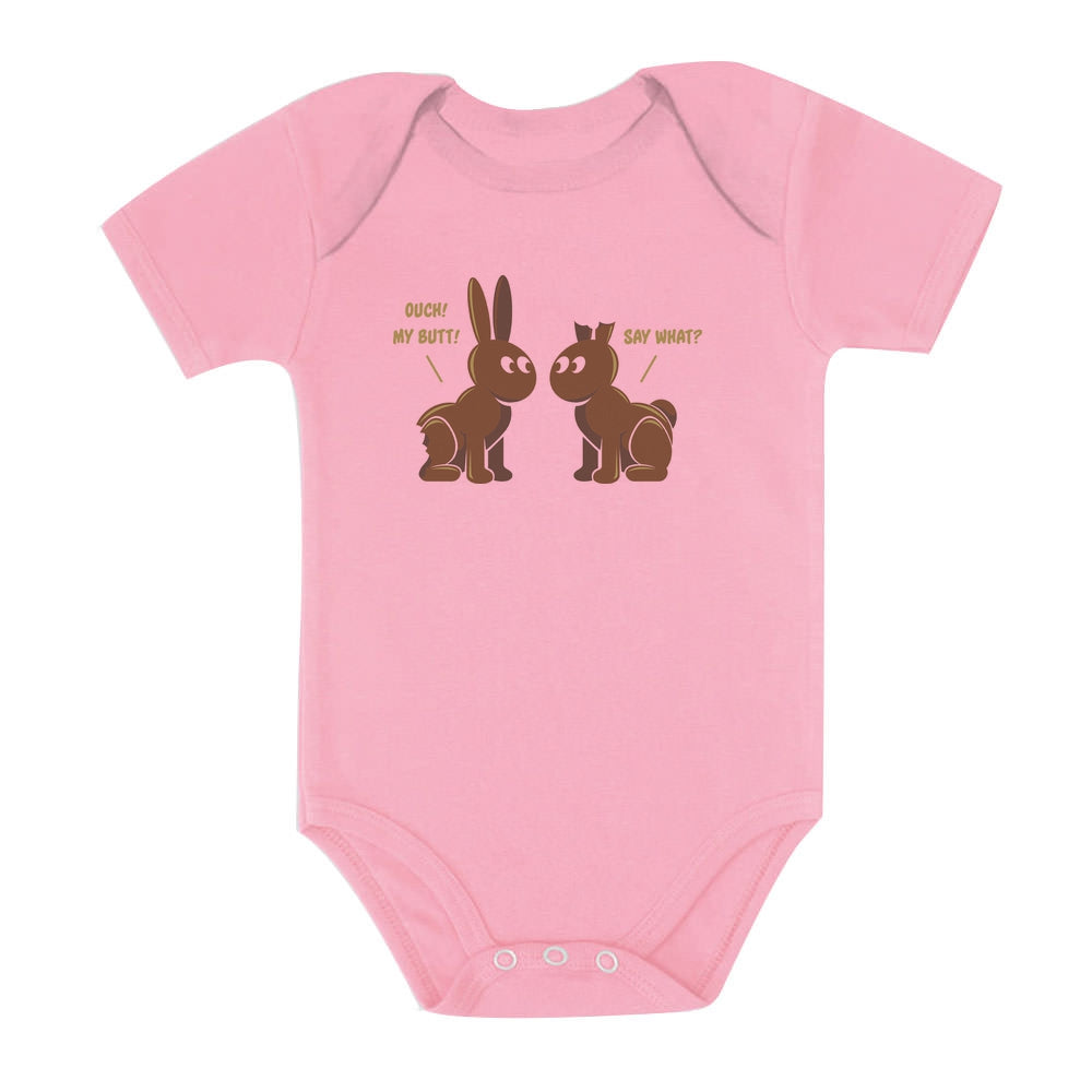 Ouch my Butt Cute Chocolate Bunnies Baby Bodysuit - Pink 3