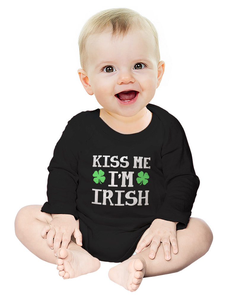 Kiss Me I'm Irish Cute First St Patrick's Day Baby Long Sleeve Bodysuit - Brown 5