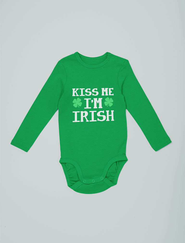 Kiss Me I'm Irish Cute First St Patrick's Day Baby Long Sleeve Bodysuit - Brown 7