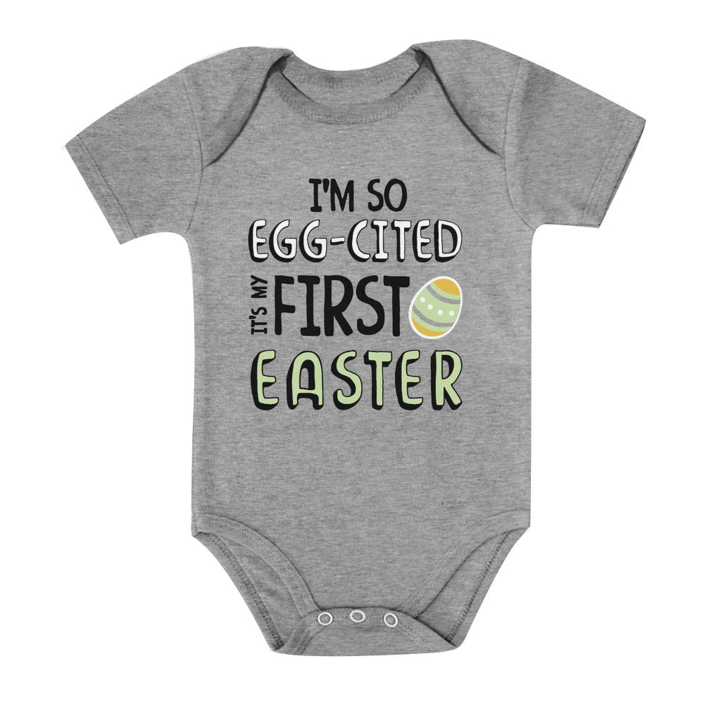 I'm So Egg-Cited It's My First Easter Baby Bodysuit - Gray 7