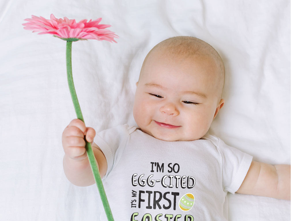 I'm So Egg-Cited It's My First Easter Baby Bodysuit - Gray 10