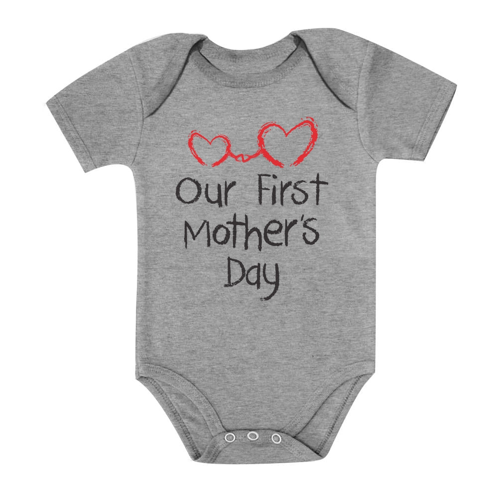 Our First Mother's Day Baby Bodysuit - Gray 4