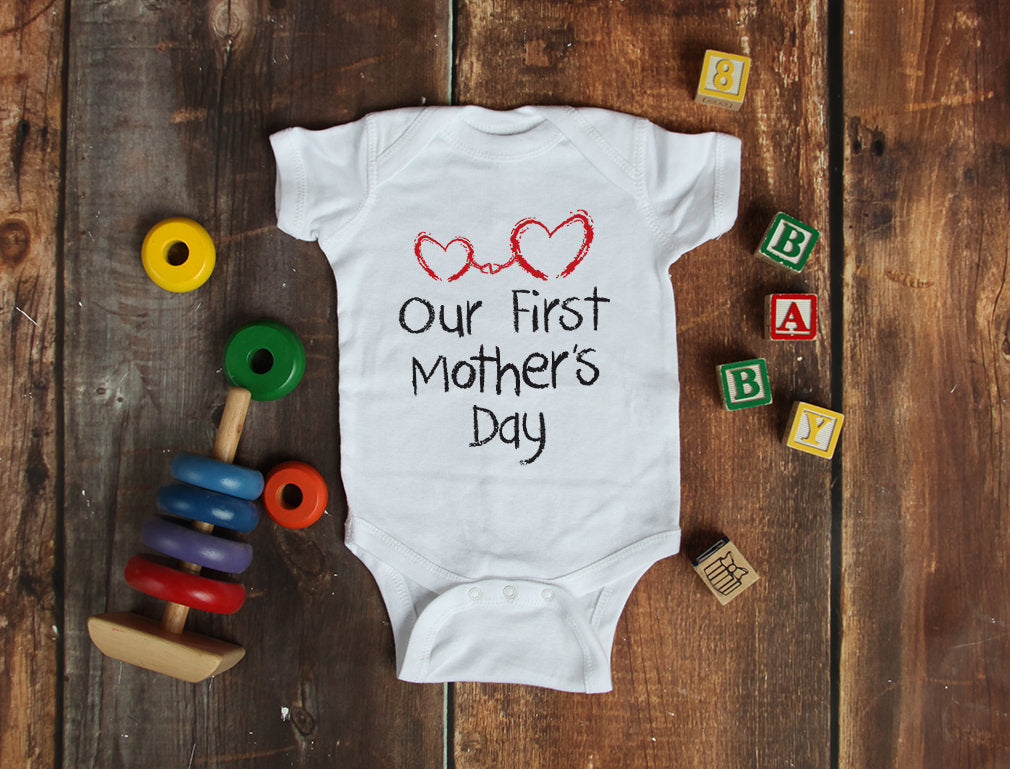 Our First Mother's Day Baby Bodysuit - Gray 7