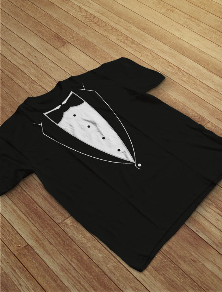 Black Bow Tie Suit T-Shirt - Navy 9