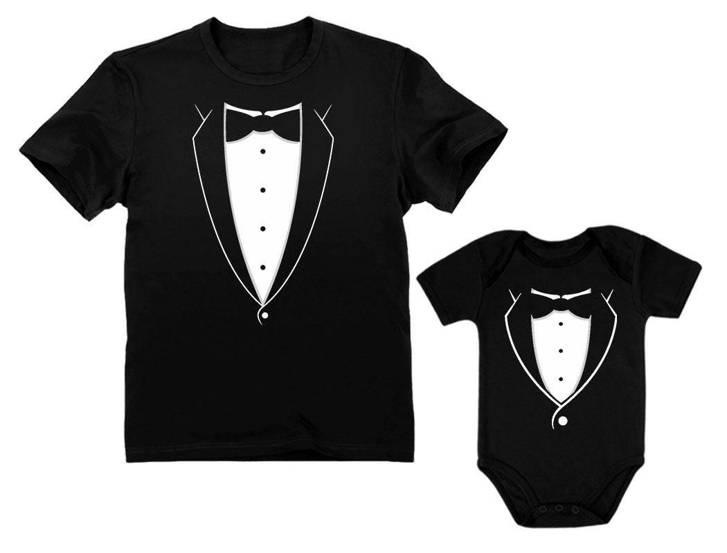 Printed Tuxedo With Bow-Tie Suit Father & Son Tux Men's T-shirt & Baby bodysuit 