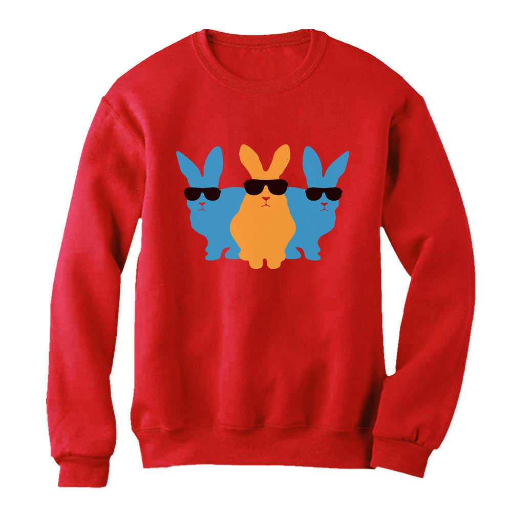 Hip Trio Bunnies Shades Funny Hipster Easter Women Sweatshirt - Red 4