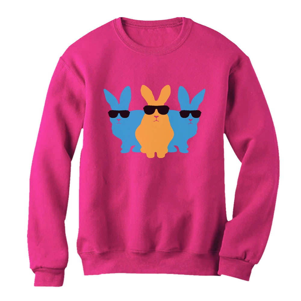 Hip Trio Bunnies Shades Funny Hipster Easter Women Sweatshirt - Pink 5