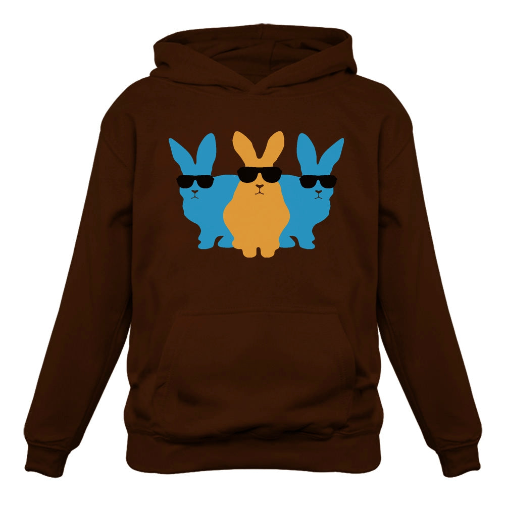 Hip Trio Bunnies Shades Funny Hipster Easter Hoodie - Brown 7
