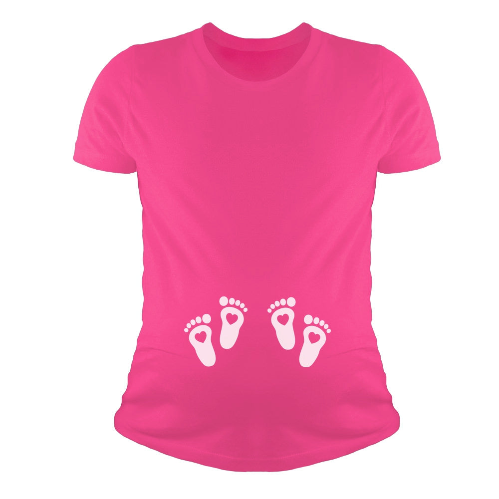 Twin Babies Footprints Maternity Shirt - Wow pink 2