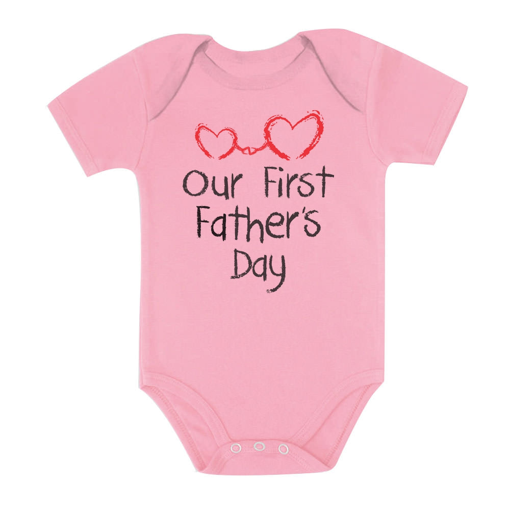 Our First Father's Day Baby Bodysuit - Pink 2