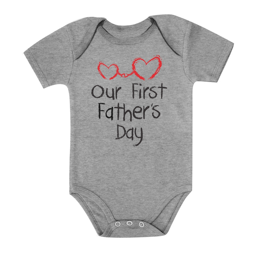 Our First Father's Day Baby Bodysuit - Gray 4