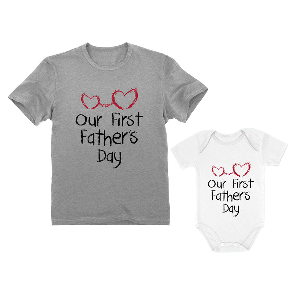 Our First Father's Day Matching Bodysuit & T-Shirt - Dad Gray / Baby White 10