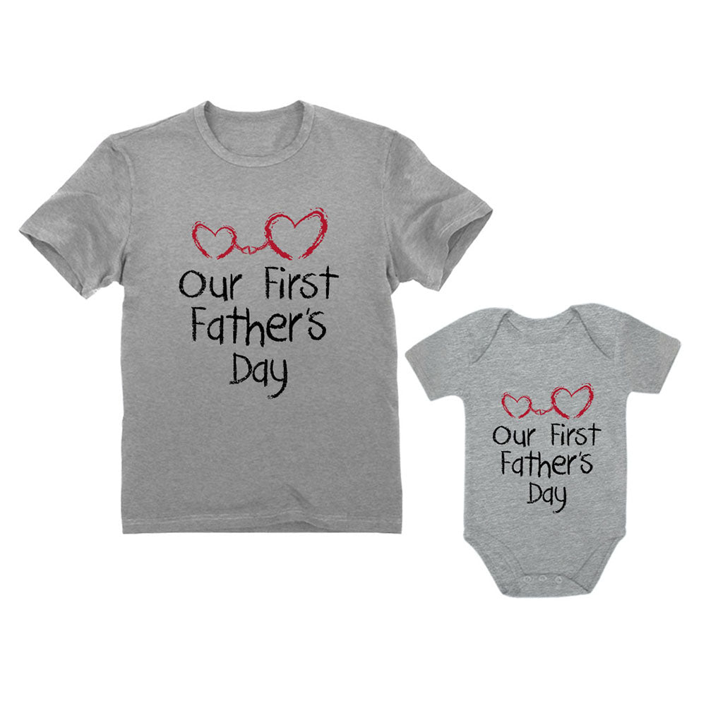 Our First Father's Day Matching Bodysuit & T-Shirt - Dad Gray / Baby Gray 11