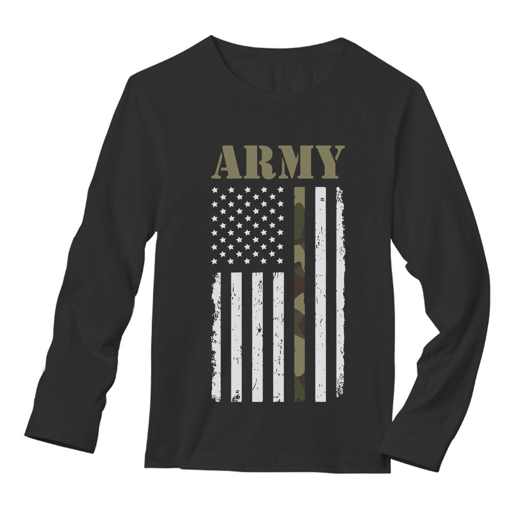Distressed Black & White U.S Army Flag Long Sleeve T-Shirt - Black 1