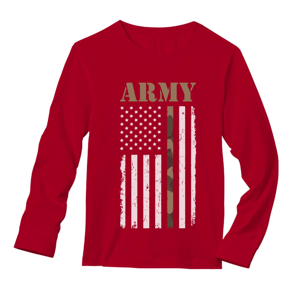 Distressed Black & White U.S Army Flag Long Sleeve T-Shirt - Red 3