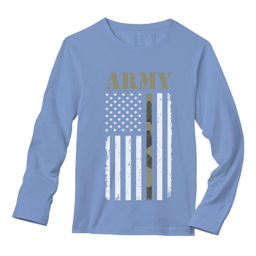 Distressed Black & White U.S Army Flag Long Sleeve T-Shirt - Light blue 4