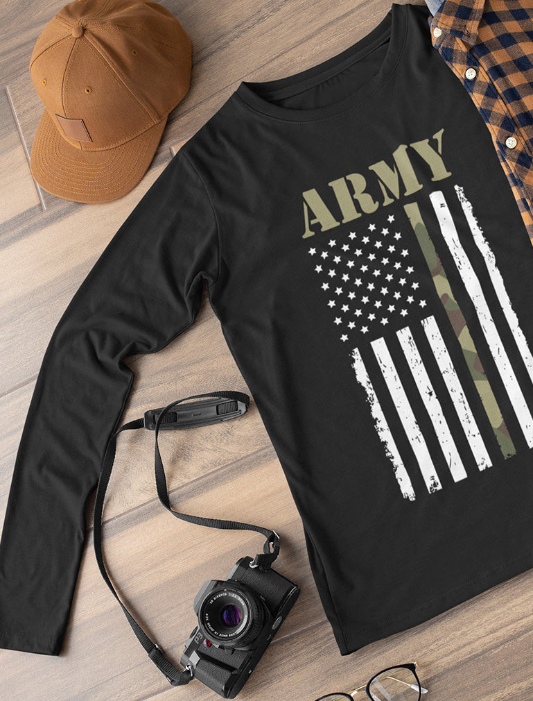 Distressed Black & White U.S Army Flag Long Sleeve T-Shirt - Light blue 6