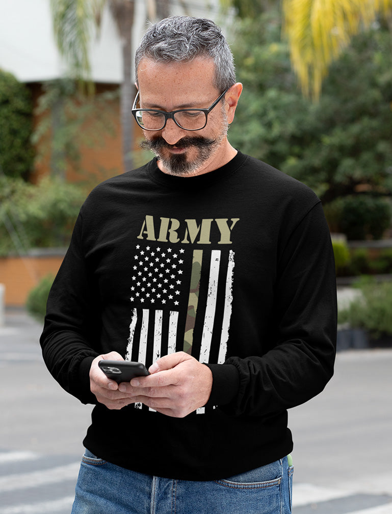 Distressed Black & White U.S Army Flag Long Sleeve T-Shirt - Light blue 8